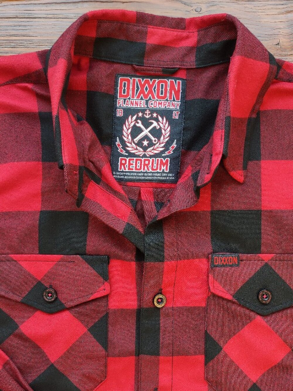 DIXXON Flannel Co REDRUM Shirt Large-Tall  Red/Black Buffalo Plaid Long Sleeve